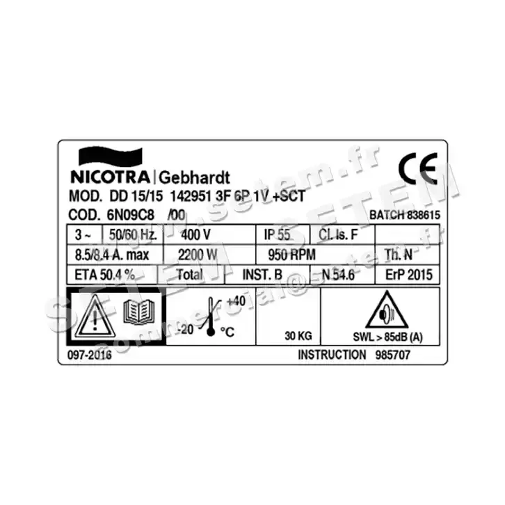 4624005103-VENTILATEUR NICOTRA GEBHARDT DD15/15 2200W 6P T400V 1V 142951 +BB *6N09C8* 3