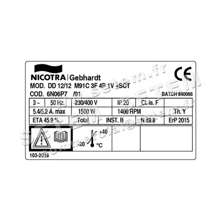 4624005104-VENTILATEUR NICOTRA GEBHARDT DD12/12 1500W 4P T230/400V 1V M91C +BB *6N06P7* 3