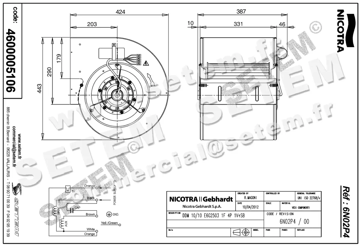 4624005106-VENTILATEUR NICOTRA GEBHARDT DDM10/10 550W 4P M230V 1V E6G2503 +PI *6N02P4* 2
