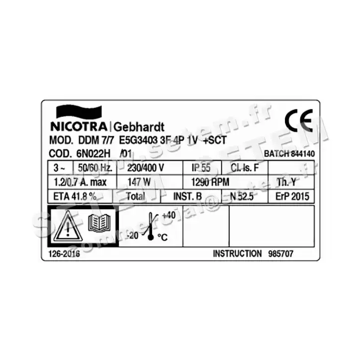 4624005107-VENTILATEUR NICOTRA GEBHARDT DDM7/7 147W 4P T230/400V 1V E5G3403 +BB *6N022H* 3