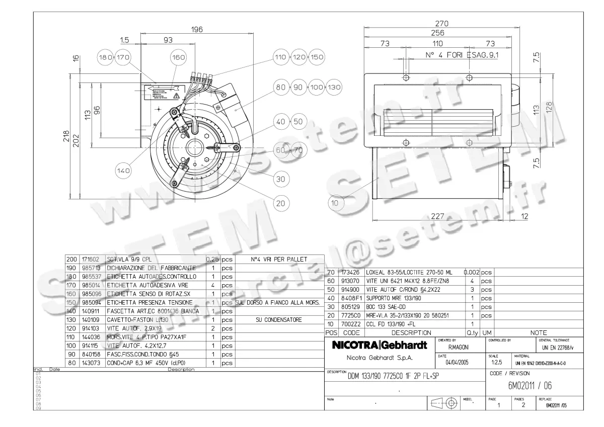 4624005113-VENTILATEUR NICOTRA GEBHARDT DDM133/190 90W 2P M230V 1V 7725C0 +BR *6M02011*