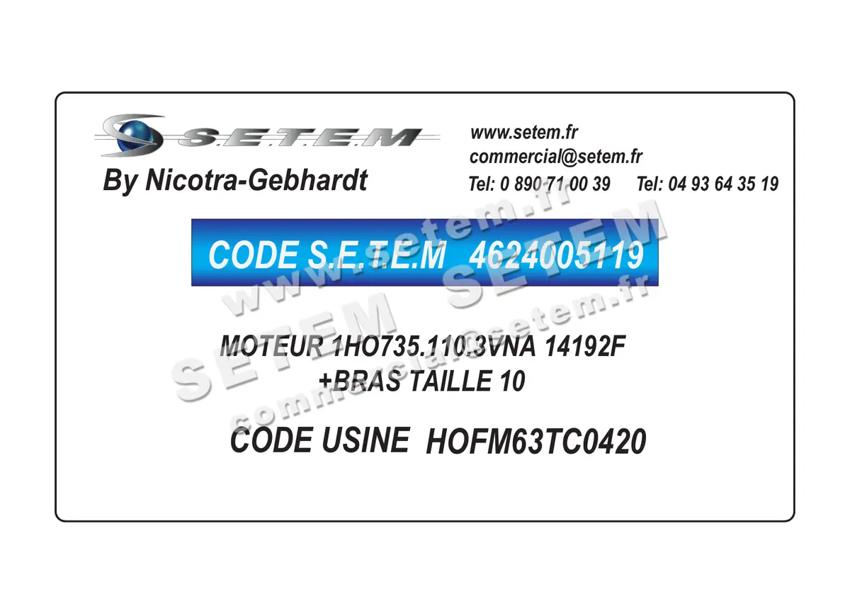 4624005119-MOTEUR NICOTRA GEBHARDT 1HO735.110.3VNA "14192F" *HOFM63TC0420* 2