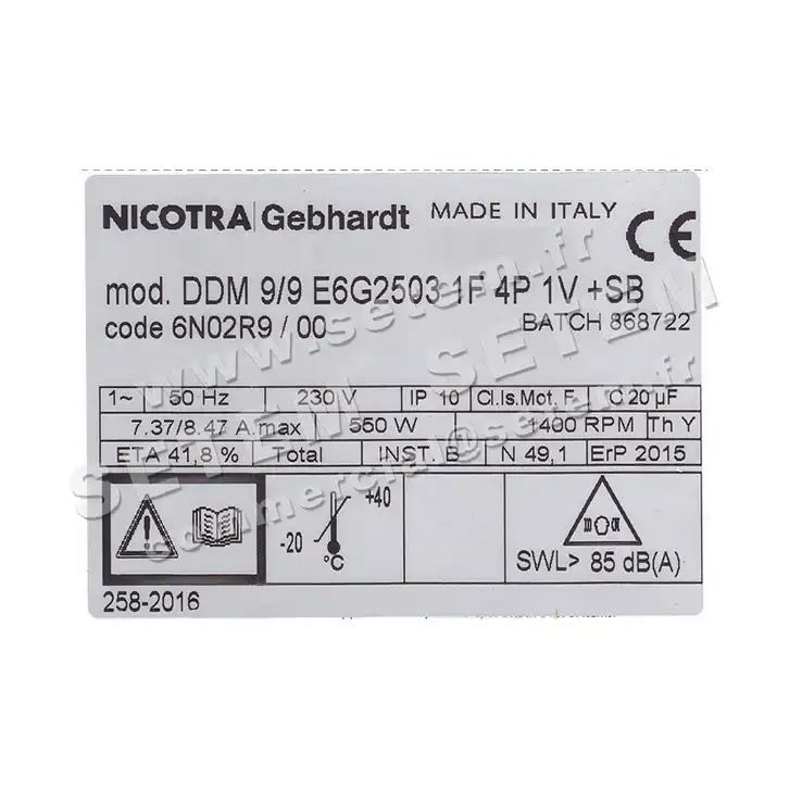 4624005123-VENTILATEUR NICOTRA GEBHARDT DDM9/9 550W 4P M230V 1V E6G2503 +PI *6N02R9* 2