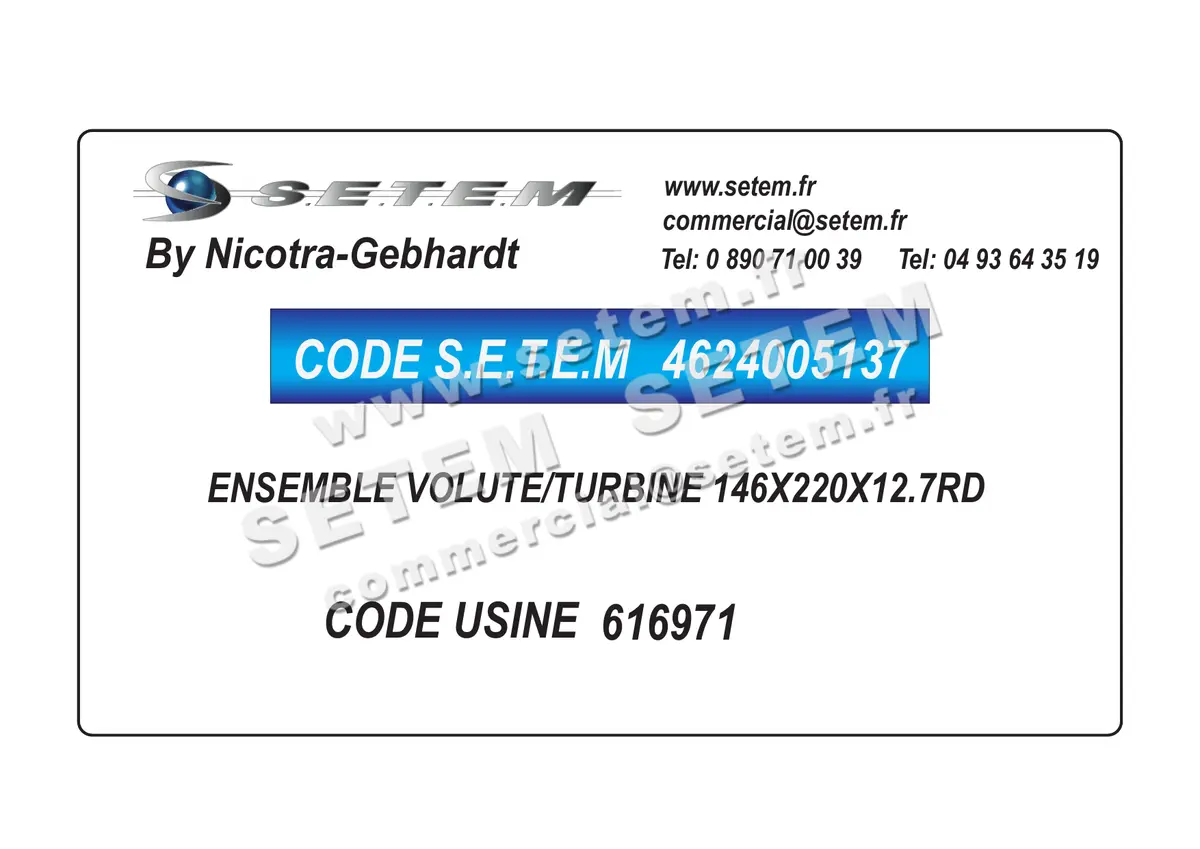 4624005137-ENSEMBLE VOLUTE/TURBINE NICOTRA GEBHARDT 146X220X12.7RD *616971* 2