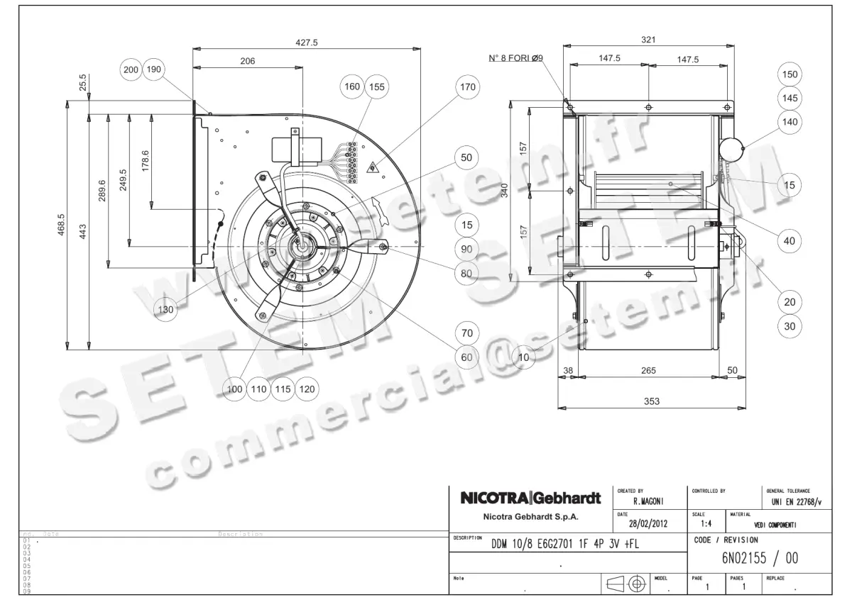 4624005153-VENTILATEUR NICOTRA GEBHARDT DDM10/8 550W 4P M230V 3V E6G2701 +BR *6N02155*