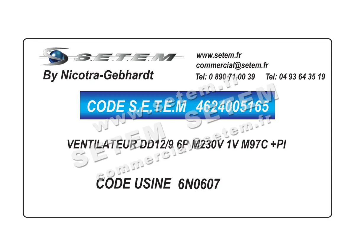 4624005165-VENTILATEUR NICOTRA GEBHARDT DD12/9 6P M230V 1V M97C +PI *6N0607*