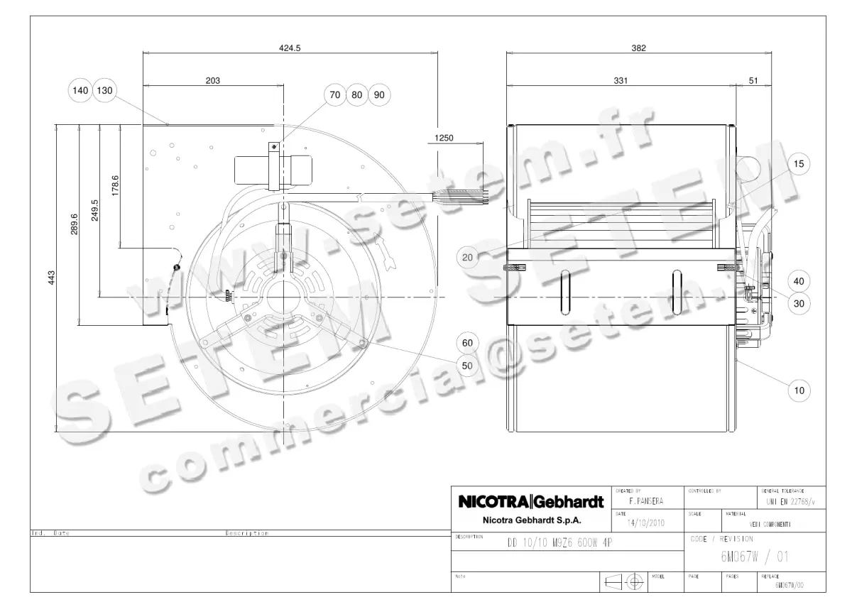 4624005192-VENTILATEUR NICOTRA GEBHARDT DD10/10 600W 4P M230V 3V M9Z6 *6M067W*