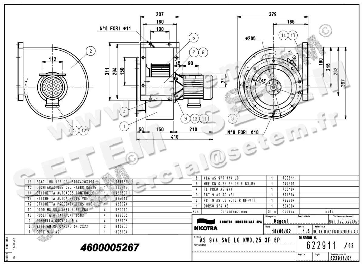 4624005267-VENTILATEUR NICOTRA GEBHARDT ASD9/4LG 0.25KW 6P T230/400V 1V 142509 *622911*