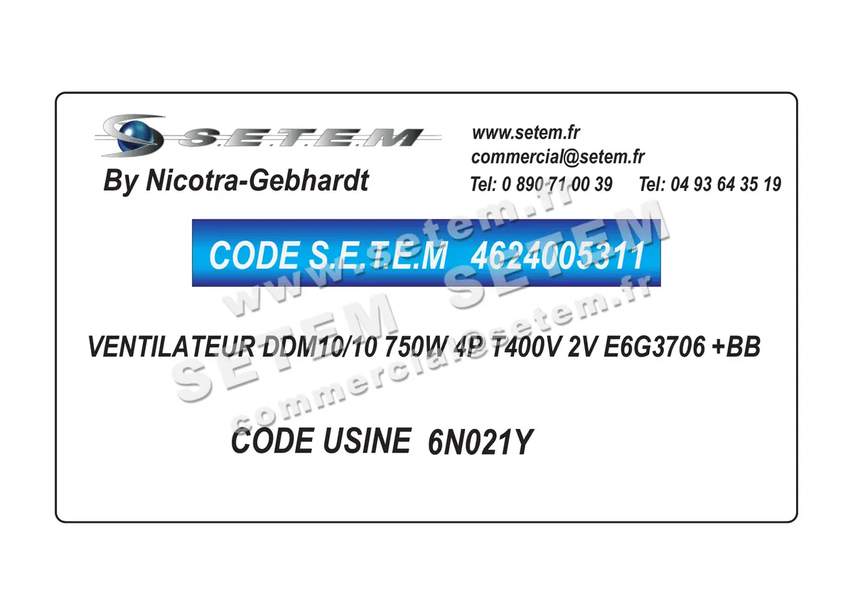 4624005311-VENTILATEUR NICOTRA GEBHARDT DDM10/10 750W 4P T400V 2V E6G3706 +BB *6N021Y* 5
