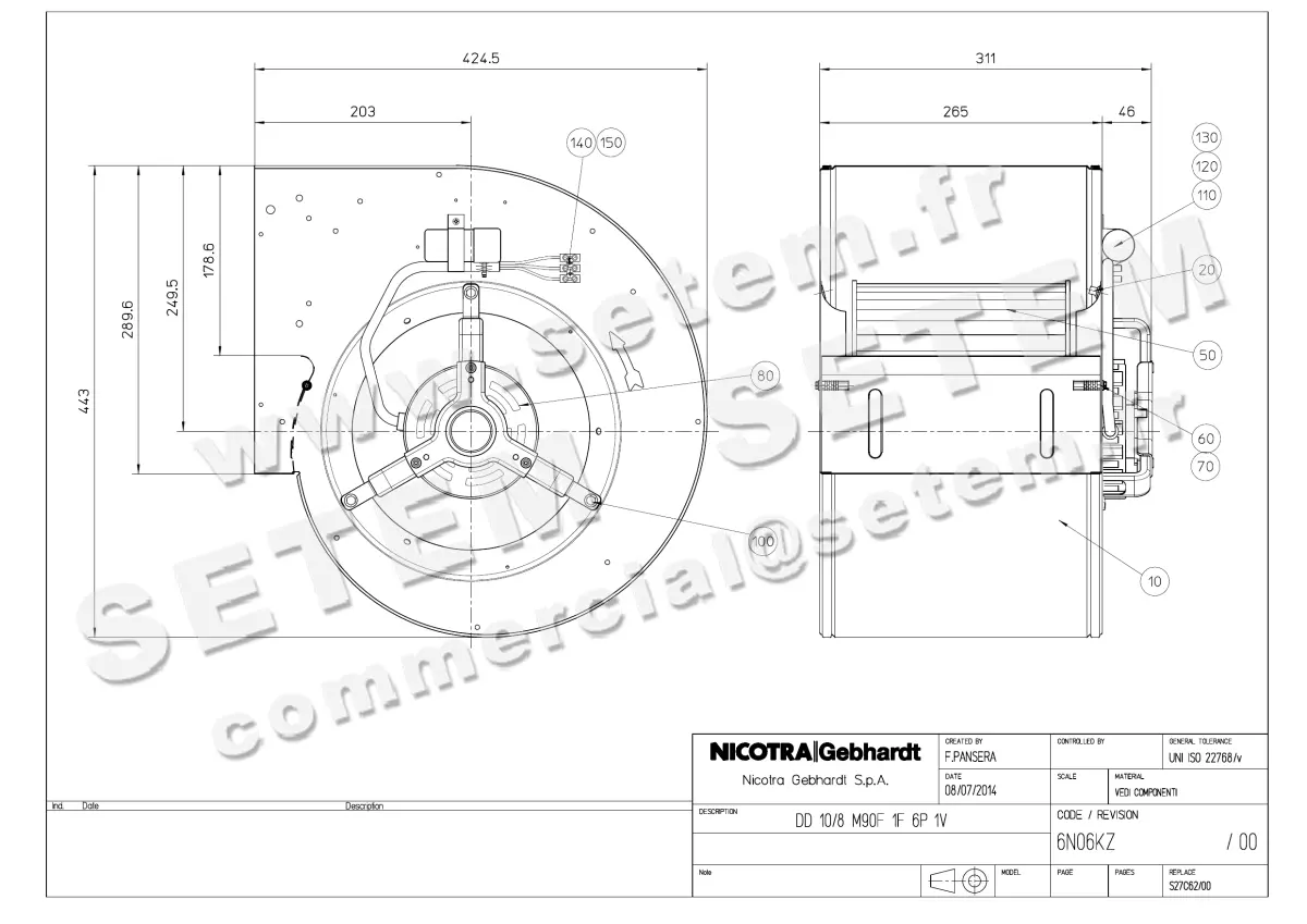4624006878-VENTILATEUR NICOTRA GEBHARDT DD10/8 250W 6P M230V 1V M90F *6N06KZ*