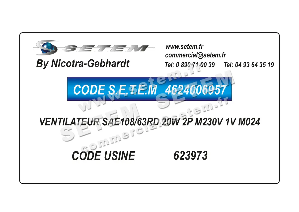 4624006957-VENTILATEUR NICOTRA GEBHARDT SAE108/63RD 20W 2P M230V 1V M024 *623973* 4