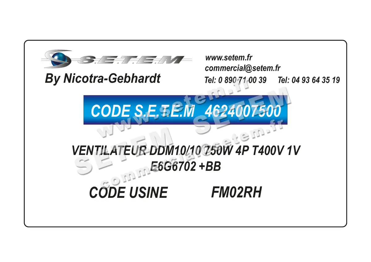 4624007500-VENTILATEUR NICOTRA GEBHARDT DDM10/10 750W 4P T400V 1V E6G6702 +BB *FM02RH*