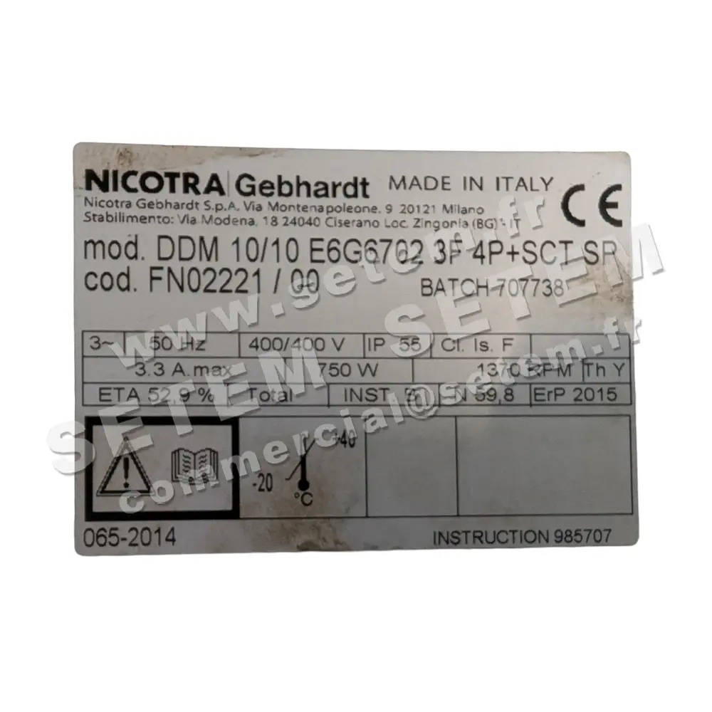 4624008037-VENTILATEUR NICOTRA GEBHARDT DDM10/10 750W 4P T400V 2V E6G6702 +BB *FN02221*