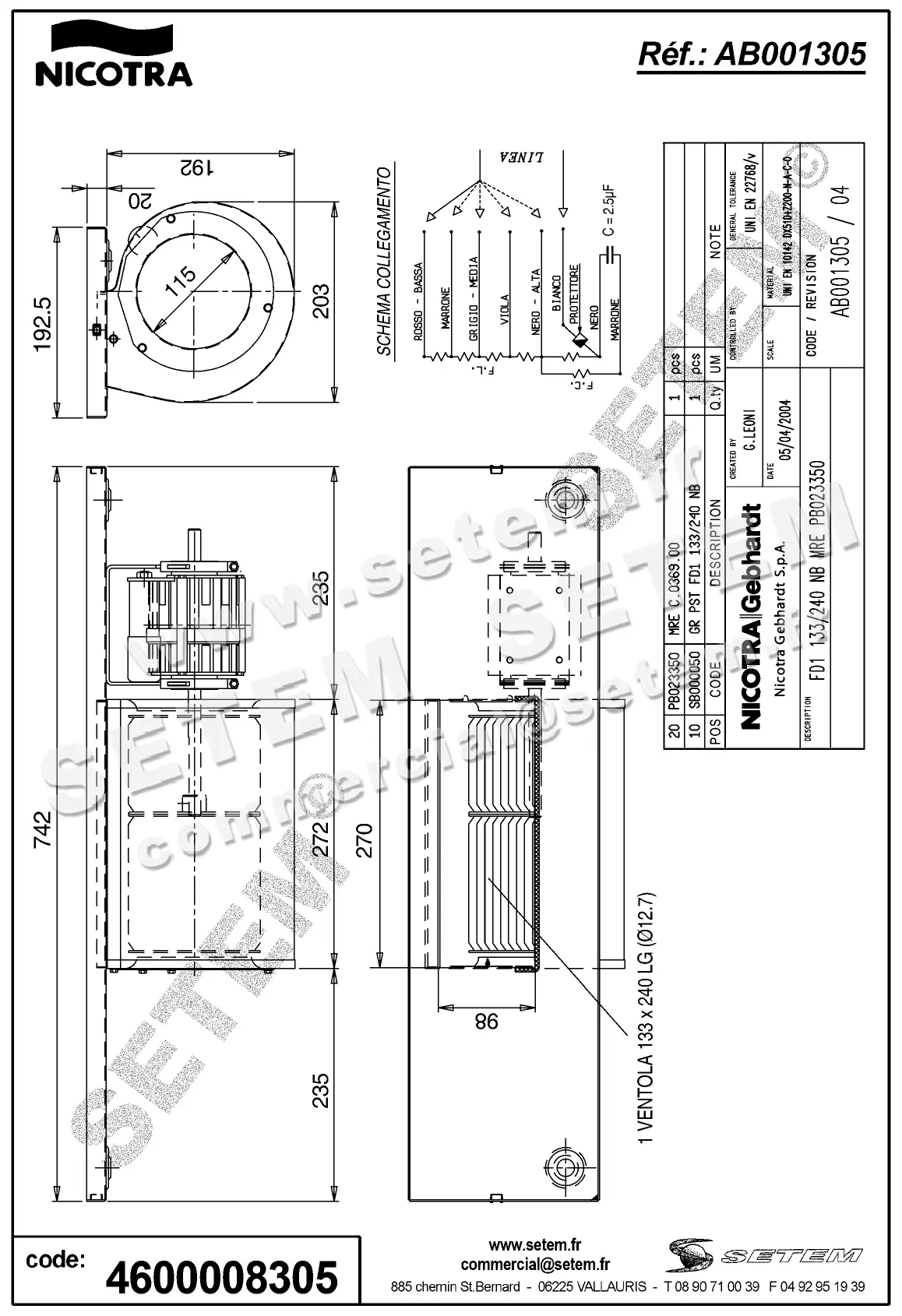 4624008305-GMV NICOTRA GEBHARDT DDA133/240NB PB023350 *AB001305* 4