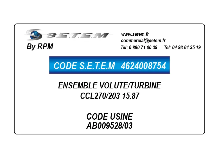 4624008754-ENSEMBLE VOLUTE/TURBINE NICOTRA GEBHARDT CCL270/203 15.87 *AB009528/03*