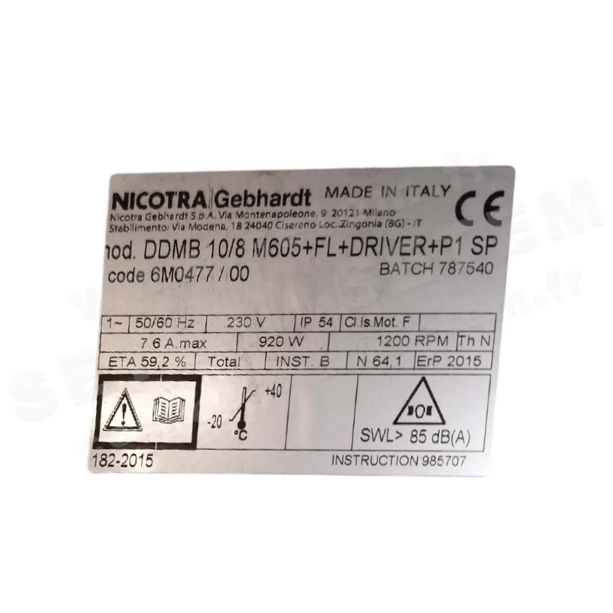 4624008974-VENTILATEUR NICOTRA GEBHARDT DDMB10/8 920W 4P M230V 1V M605 +BR+DRIVER+P1SP *6M0477*