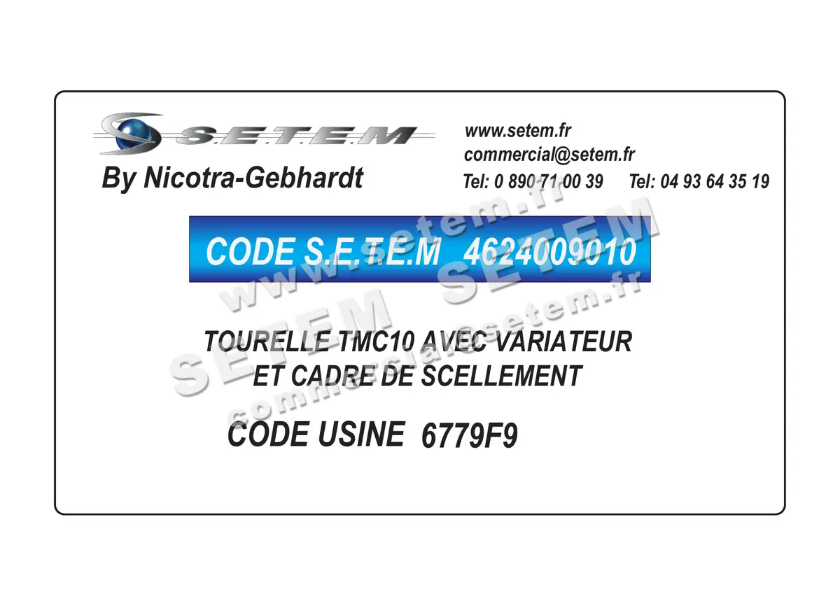 4624009010-TOURELLE NICOTRA GEBHARDT TMC10 AVEC VARIATEUR ET CADRE DE SCELLEMENT *6779F9* 2