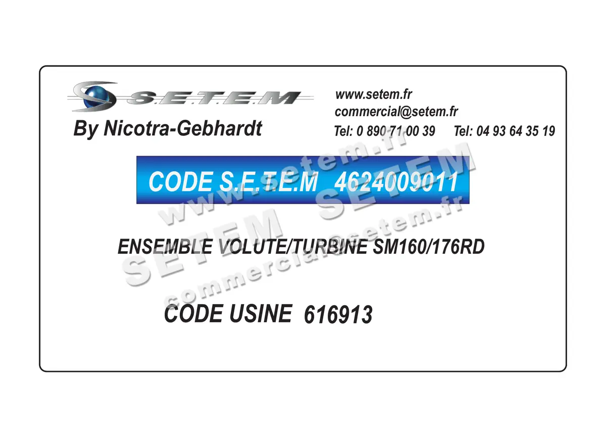 4624009011-ENSEMBLE VOLUTE/TURBINE NICOTRA GEBHARDT SM160/176RD *616913* 4