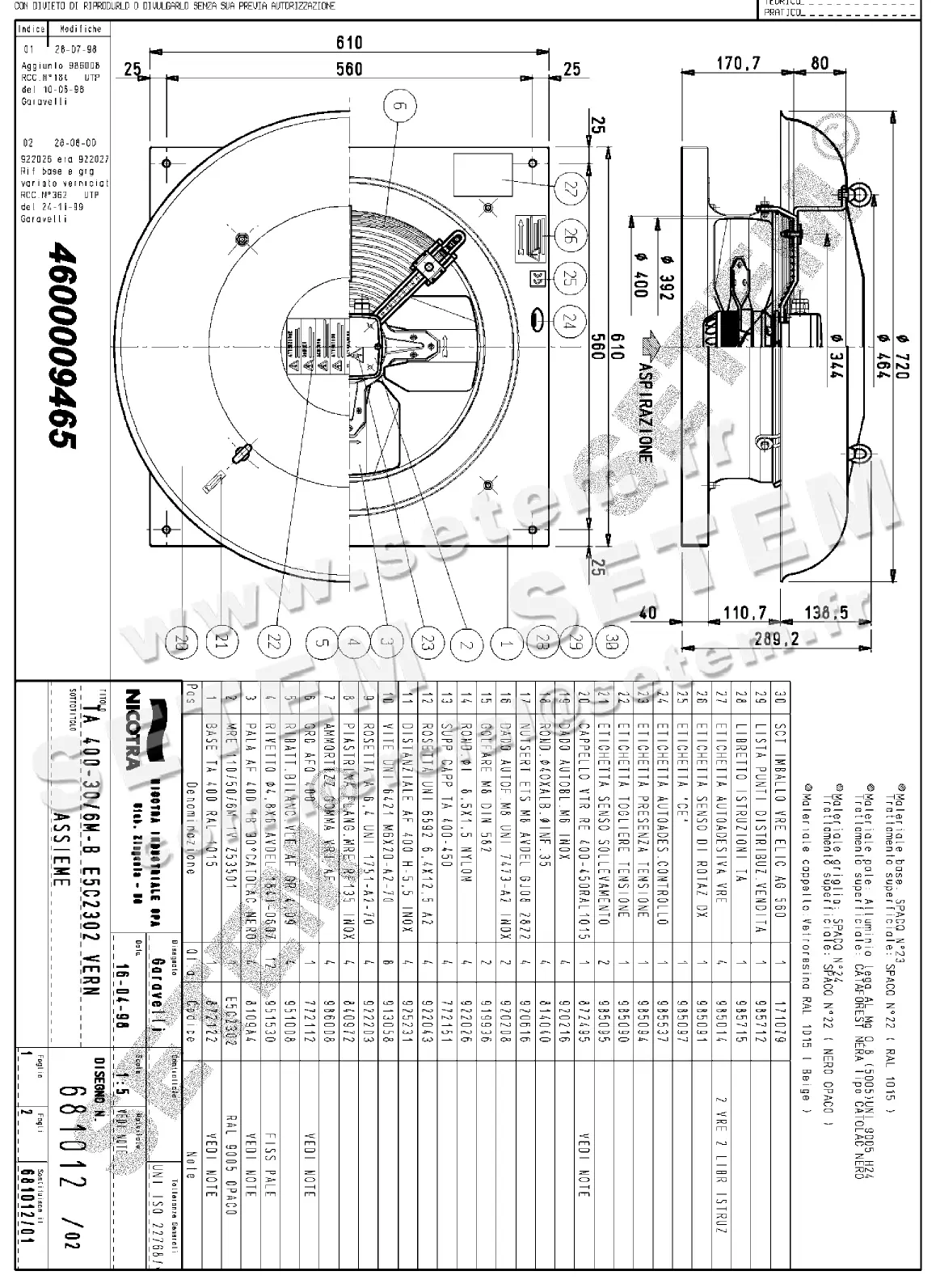 4624009465-TOURELLE NICOTRA GEBHARDT TA400 6P M230V 1V *681012*