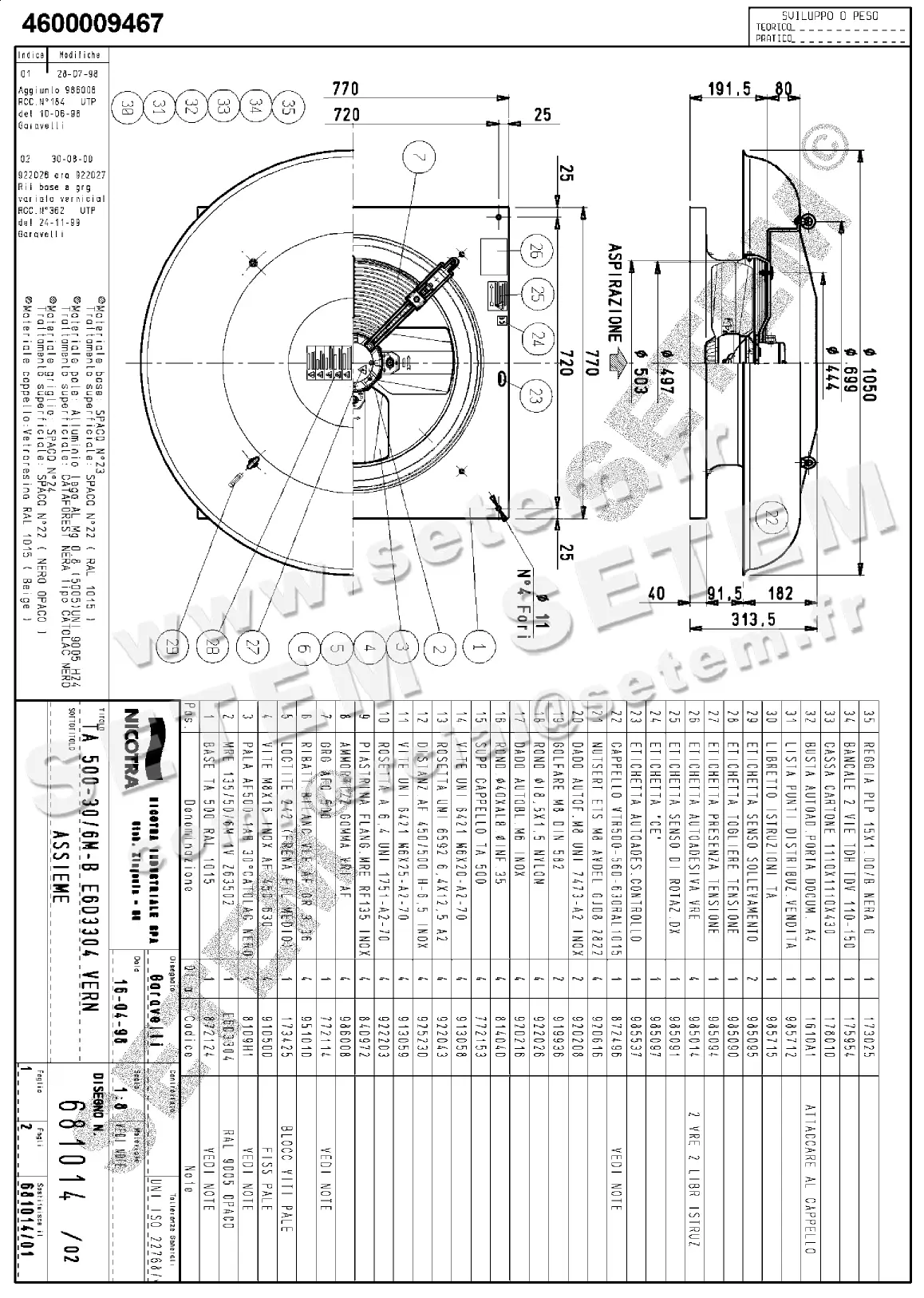 4624009467-TOURELLE NICOTRA GEBHARDT TA500 6P M230V 1V *681014*