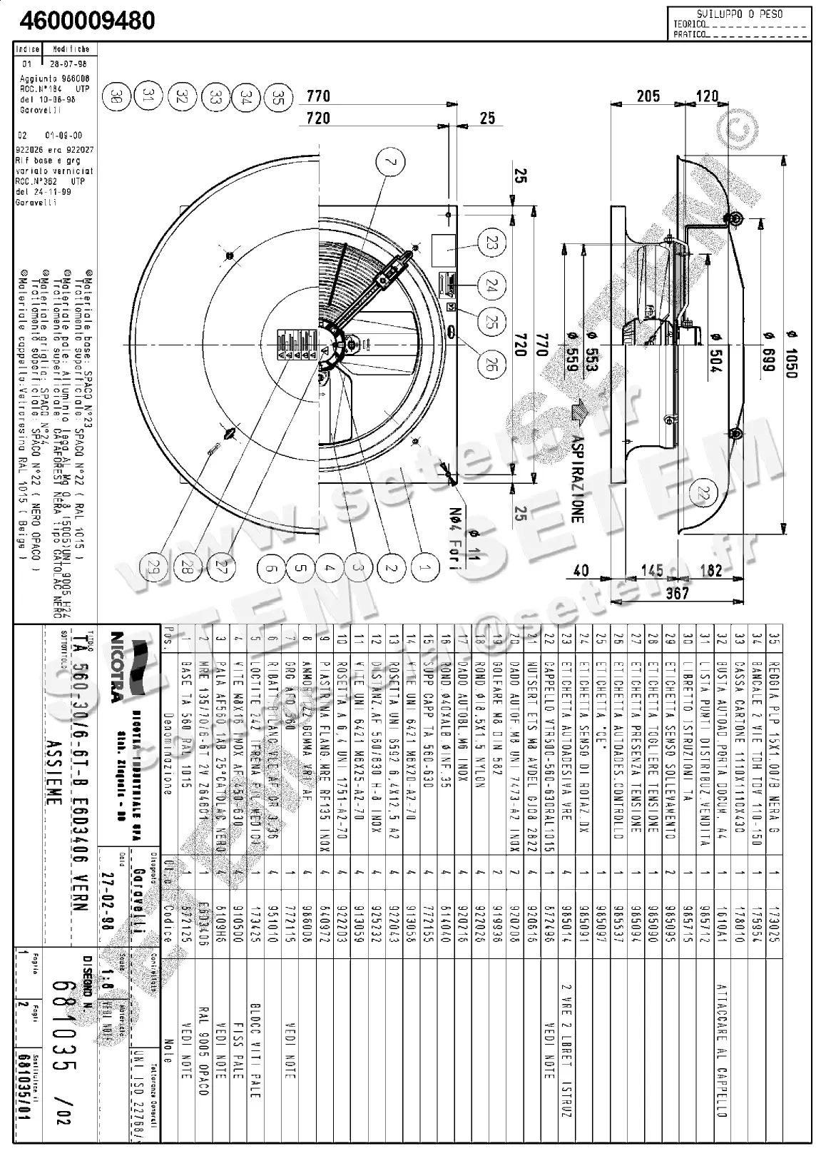 4624009480-TOURELLE NICOTRA GEBHARDT TA560 6P T400V 1V *681035*