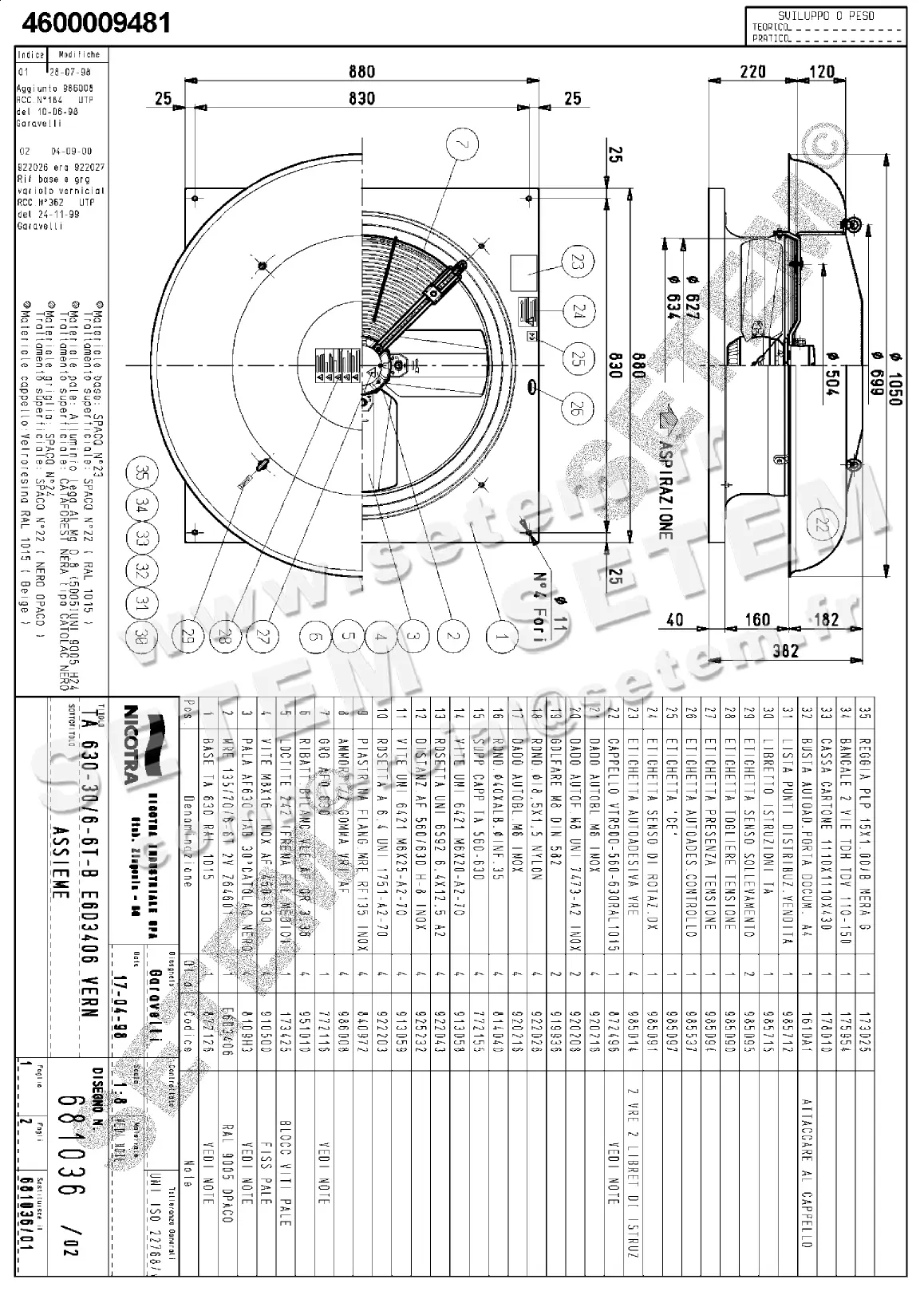 4624009481-TOURELLE NICOTRA GEBHARDT TA630 6P T400V 1V *681036*