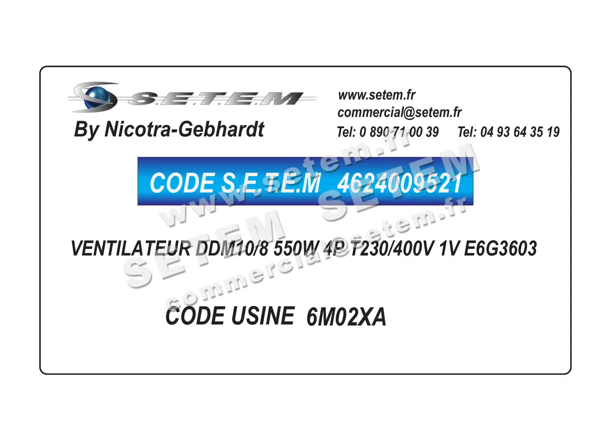 4624009521-VENTILATEUR NICOTRA GEBHARDT DDM10/8 550W 4P T230/400V 1V E6G3603 *6M02XA*