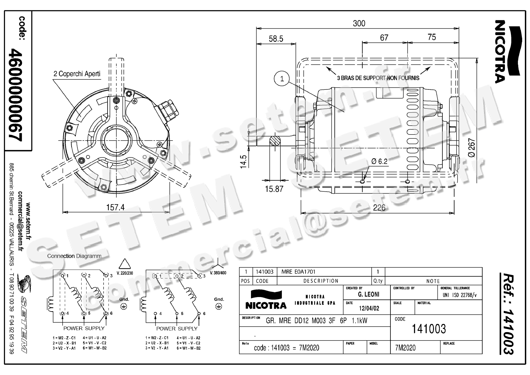 4624500067-MOTEUR NICOTRA P60635E0A1701 *141003* 2