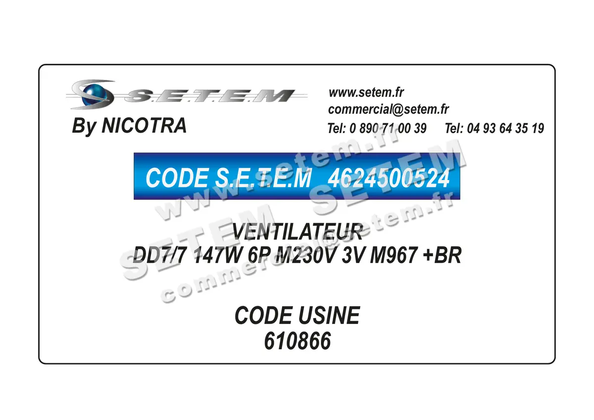 4624500524-VENTILATEUR NICOTRA DD7/7 147W 6P M230V 3V M967 +BR *610866* 2