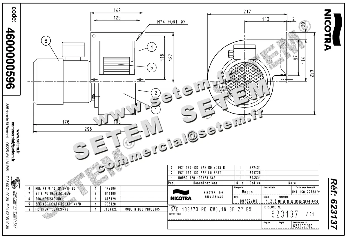 4624500596-VENTILATEUR NICOTRA SAE133/73RD 180W 2P T230/400V 1V SKG63.2A *623137*