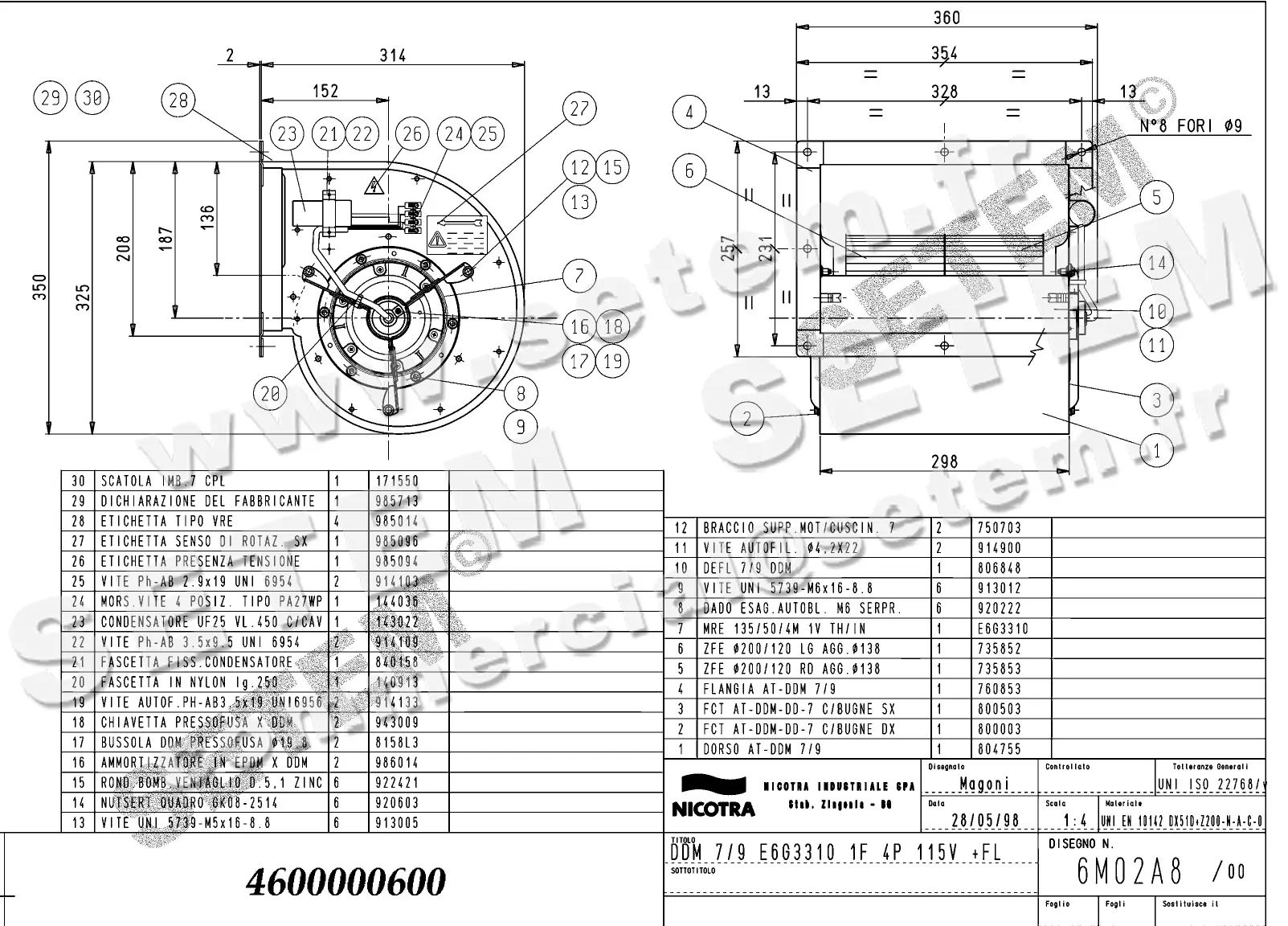 4624500600-VENTILATEUR NICOTRA DDM7/9 350W 4P M115V 1V E6G3310 +BR *6M02A8*