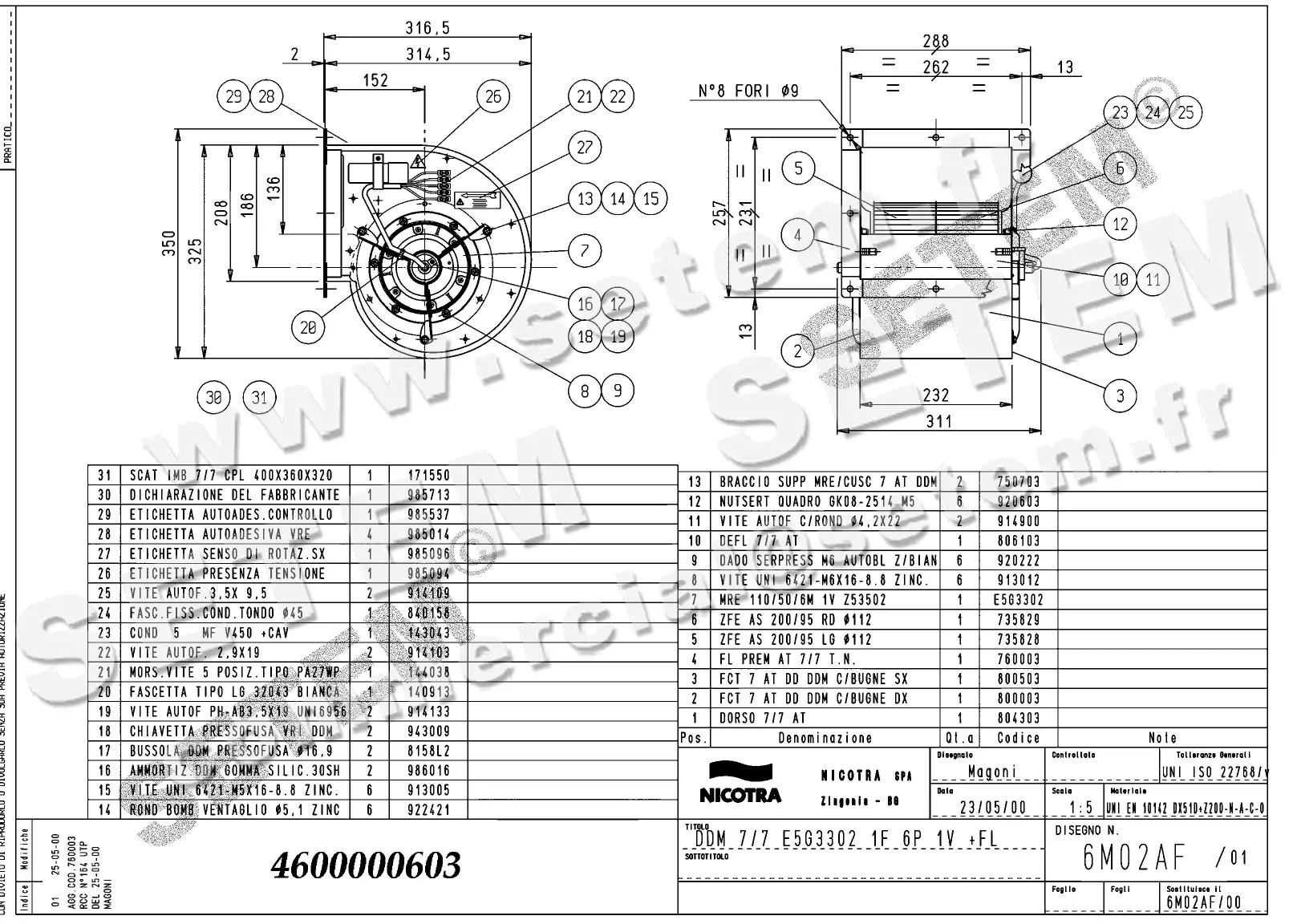 4624500603-VENTILATEUR NICOTRA DDM7/7 90W 6P M230V 1V E5G3302 +BR *6M02AF*