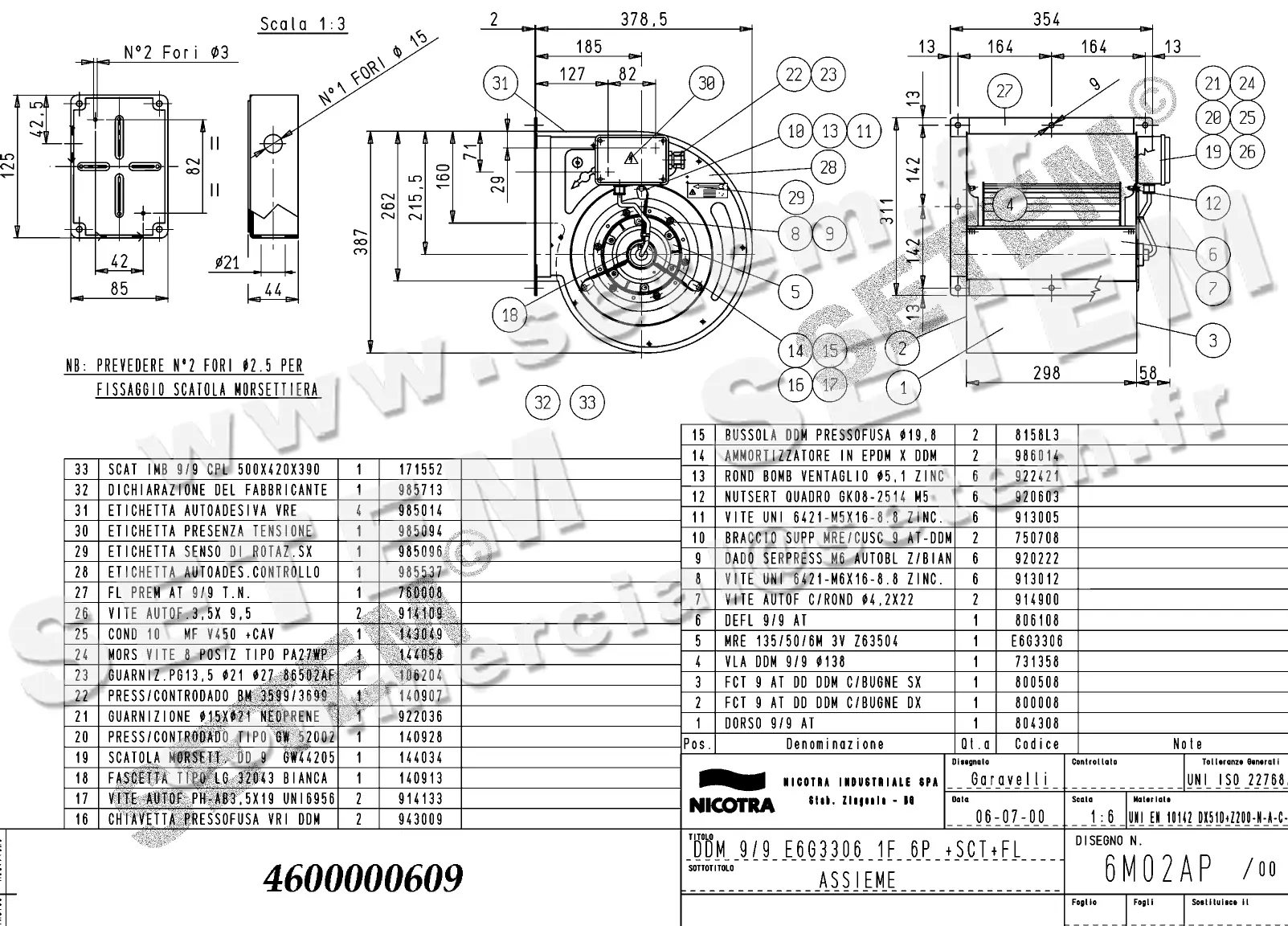 4624500609-VENTILATEUR NICOTRA DDM9/9 200W 6P M230V 3V E6G3306 +BR+BB *6M02AP*