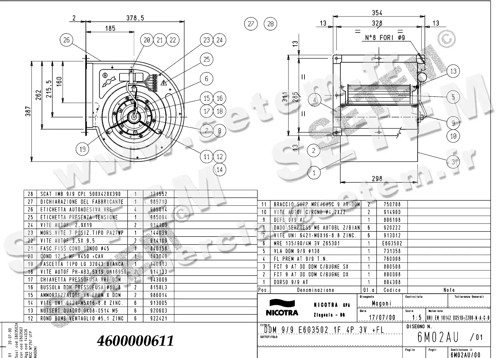 4624500611-VENTILATEUR NICOTRA DDM9/9 350W 4P M230V 3V E6G3502 +BR *6M02AU*