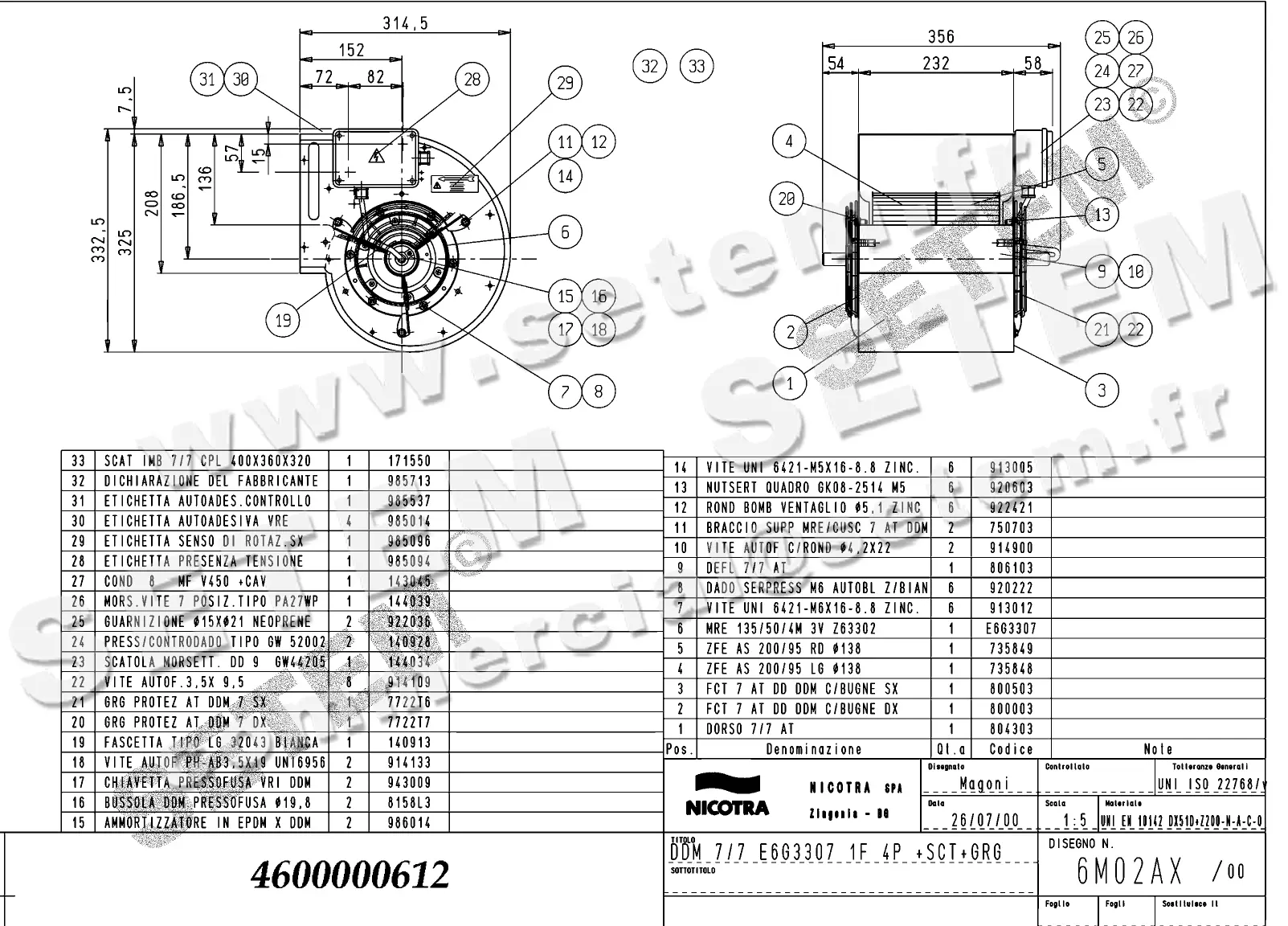 4624500612-VENTILATEUR NICOTRA DDM7/7 184W 4P M230V 3V E6G3307 +BB+GRA *6M02AX*