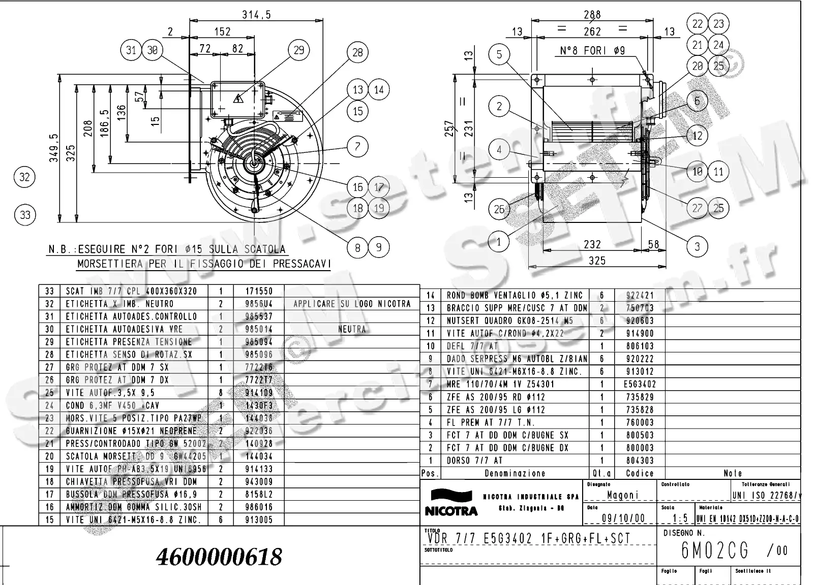 4624500618-VENTILATEUR NICOTRA VDR7/7 184W 4P M230V 1V E5G3402 +BR+BB+GRA *6M02CG*