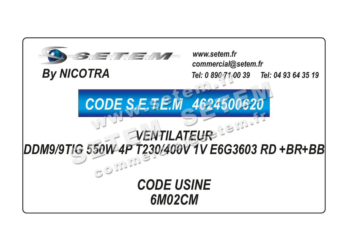 4624500620-VENTILATEUR NICOTRA DDM9/9TIG 550W 4P T230/400V 1V E6G3603 RD +BR+BB *6M02CM*