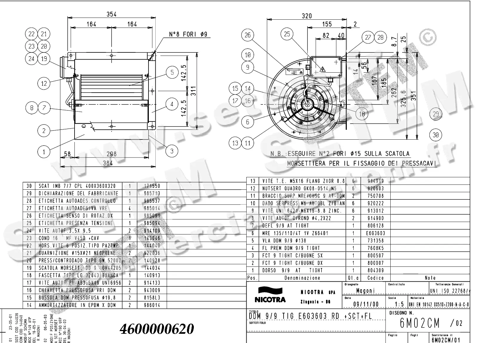 4624500620-VENTILATEUR NICOTRA DDM9/9TIG 550W 4P T230/400V 1V E6G3603 RD +BR+BB *6M02CM*