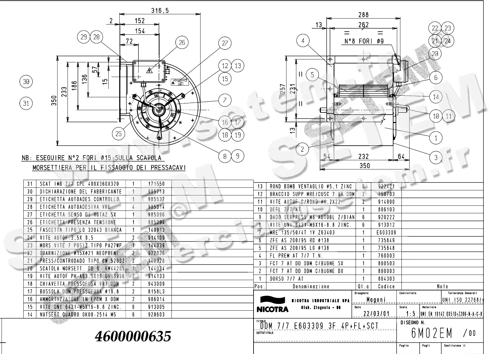 4624500635-VENTILATEUR NICOTRA DDM7/7 300W 4P T230/400V 1V E6G3309 +BR+BB *6M02EM*