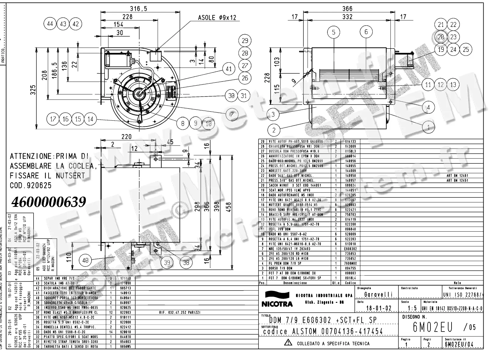 4624500639-VENTILATEUR NICOTRA DDM7/9 300W 4P T400V 1V E6G6302 SP +BR+BB *6M02EU*