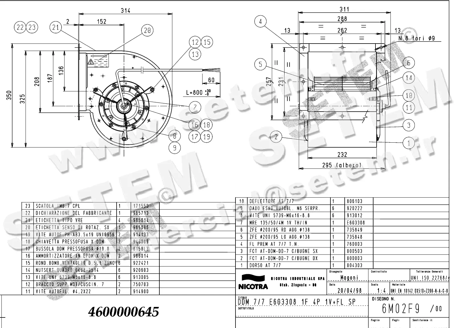 4624500645-VENTILATEUR NICOTRA DDM7/7 300W 4P M230V 1V E6G3308 +BRSP *6M02F9*
