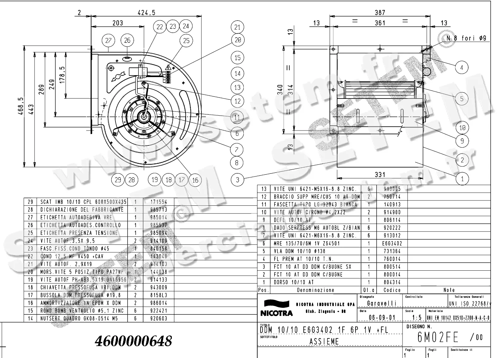 4624500648-VENTILATEUR NICOTRA DDM10/10 250W 6P M230V 1V E6G3402 +BR *6M02FE*