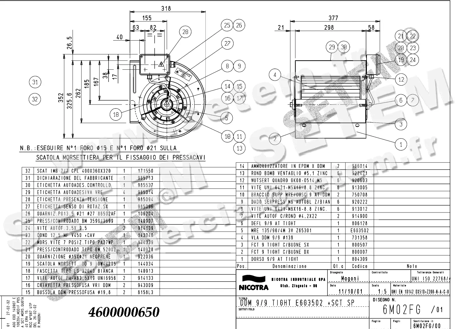 4624500650-VENTILATEUR NICOTRA DDM9/9TIG 350W 4P M230V 3V E6G3502 SP +BB *6M02FG*