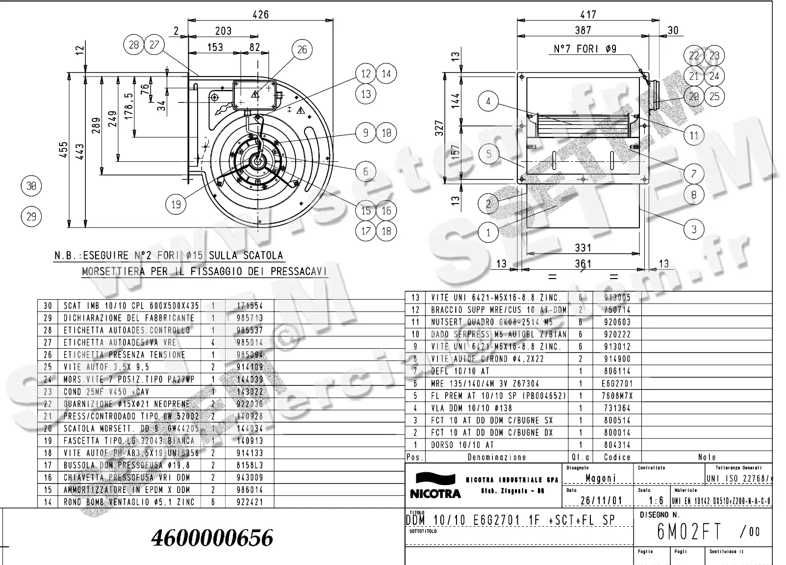 4624500656-VENTILATEUR NICOTRA DDM10/10 550W 4P M230V 3V E6G2701 SP +BR+BB *6M02FT*