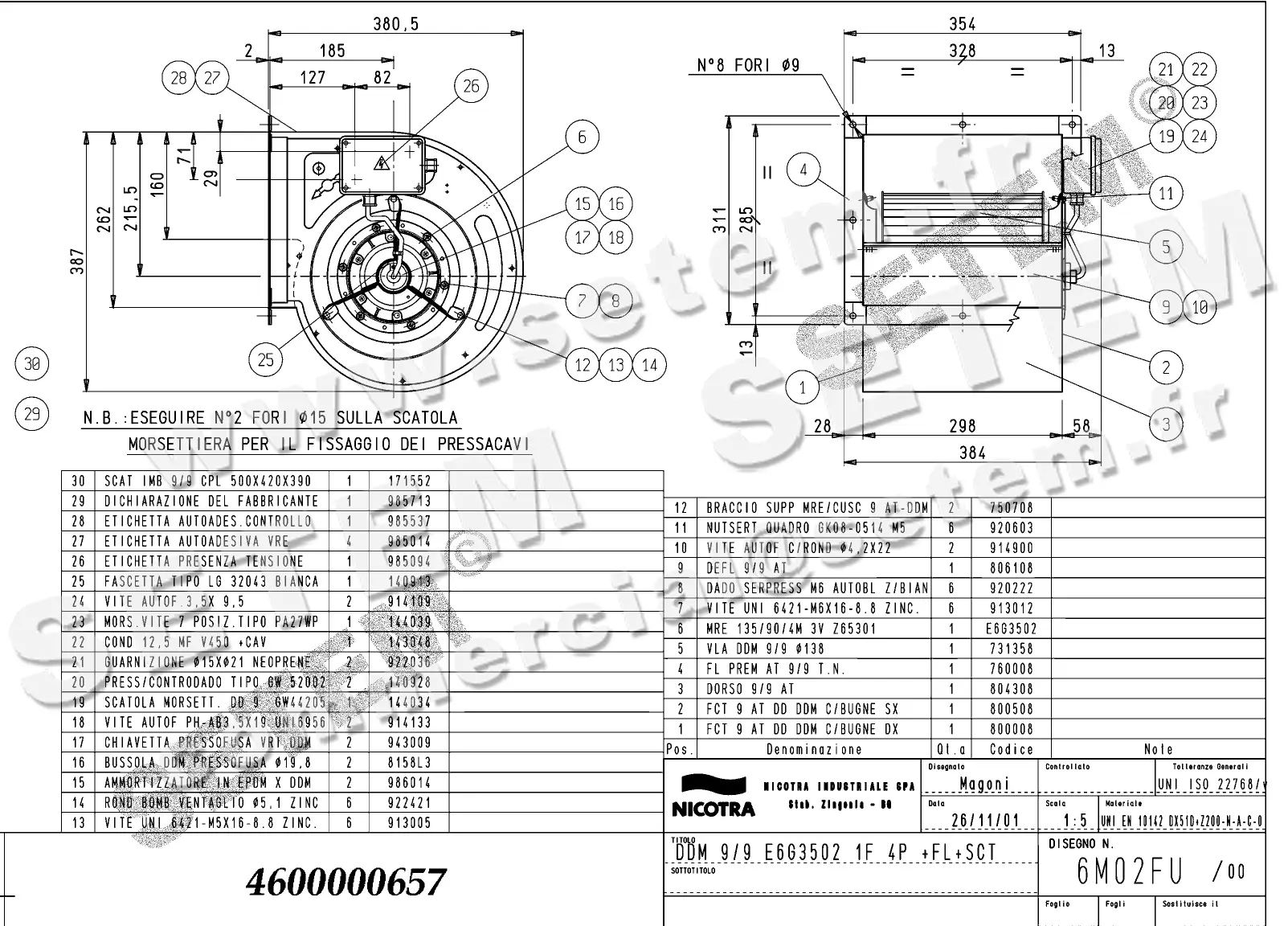 4624500657-VENTILATEUR NICOTRA DDM9/9 350W 4P M230V 3V E6G3502 +BR+BB *6M02FU*