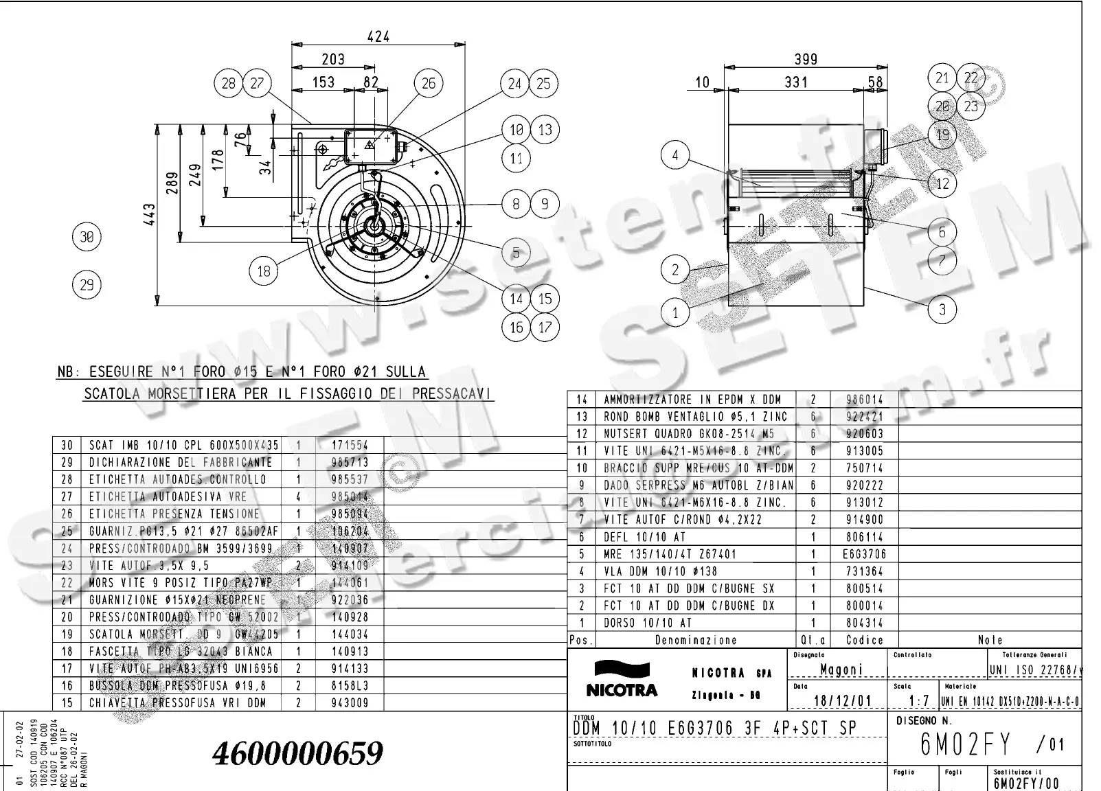 4624500659-VENTILATEUR NICOTRA DDM10/10 750W 4P T400V 2V E6G3706 SP +BB *6M02FY*
