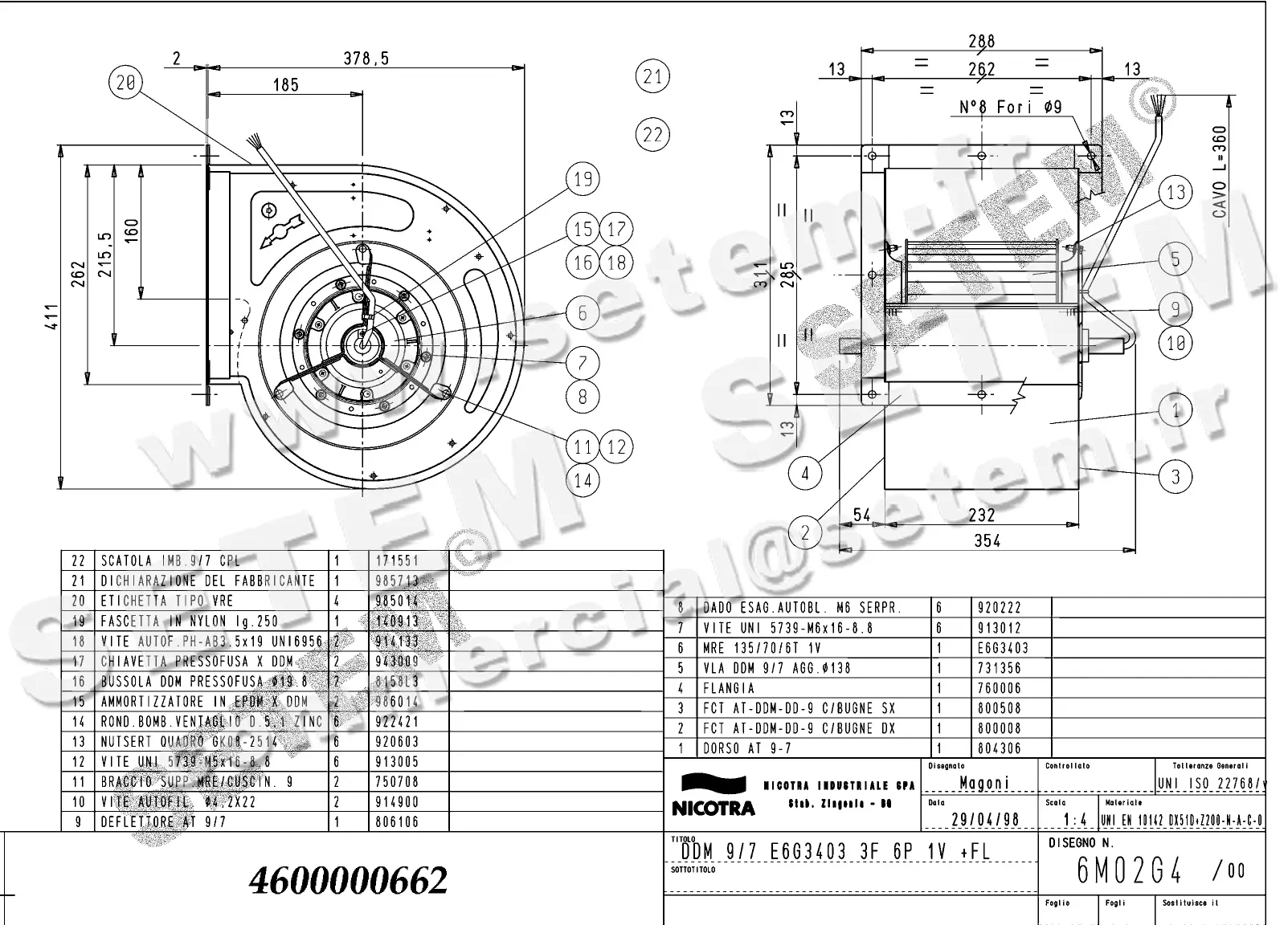 4624500662-VENTILATEUR NICOTRA DDM9/7 245W 6P T230/400V 1V E6G3403 +BR *6M02G4*