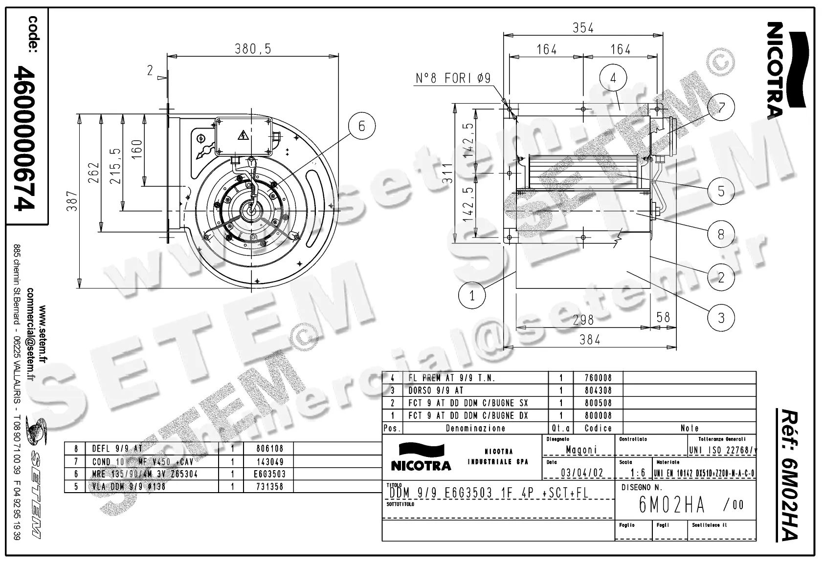 4624500674-VENTILATEUR NICOTRA DDM9/9 350W 4P M230V 3V E6G3503 +BR+BB *6M02HA*