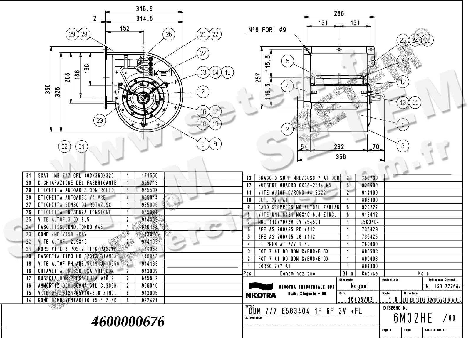 4624500676-VENTILATEUR NICOTRA DDM7/7 90W 6P M230V 3V E5G3404 +BR *6M02HE*