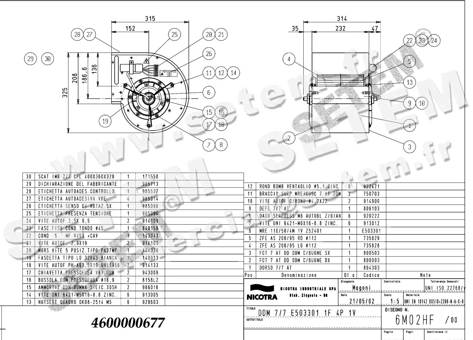 4624500677-VENTILATEUR NICOTRA DDM7/7 147W 4P M230V 1V E5G3301 *6M02HF*